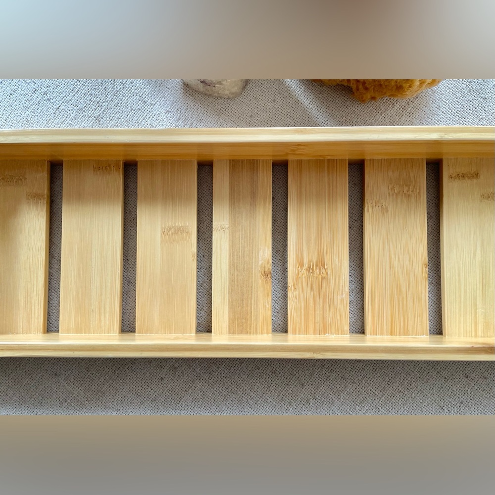 NATURAL BAMBOO BATH TRAY TUB TRAY WITH COMPARTMENTS - Picture 5 of 10